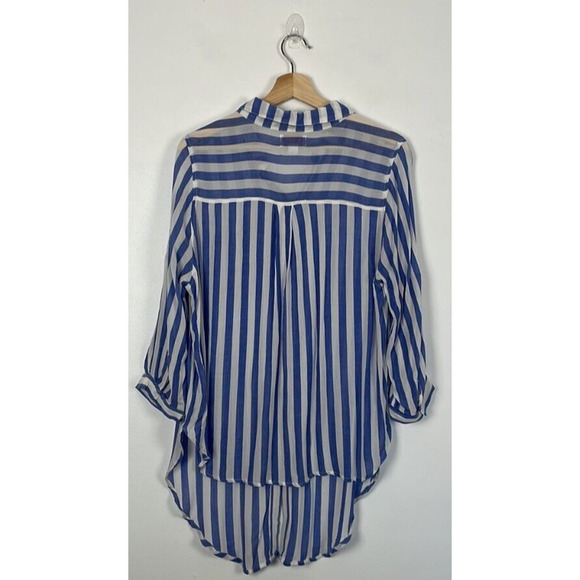 Vixbe Stitch Fix Horizontal Stripes Button Front Shirt Chest Pocket 3/4 Sleeve L - Picture 3 of 7
